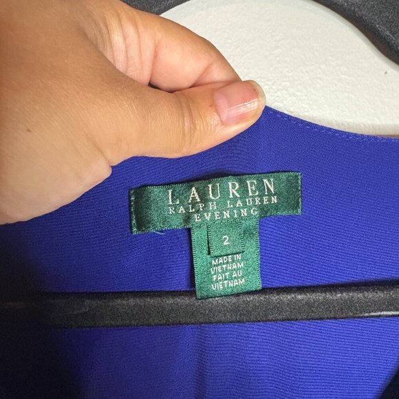 Lauren Ralph Lauren royal blue slit maxi dress ruched embellished - Picture 4 of 6